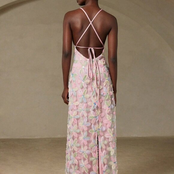 Multicolor Women's French Elegant Romantic Date Night Luxury Floral Maxi dress - Picture 2 of 8